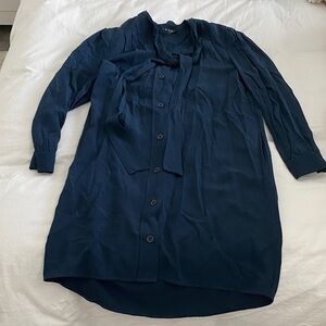 A.P.C. Navy Button-Down Longline Shirt Dress with Neck Tie